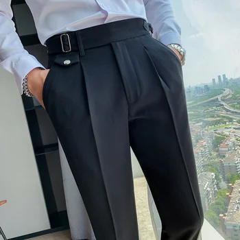 חדש מוצק גבוהה המותניים חליפת המכנסיים גברים עסק רשמי ללבוש מכנסיים 2022 באיכות גבוהה סלים מקרית המשרד המכנסיים